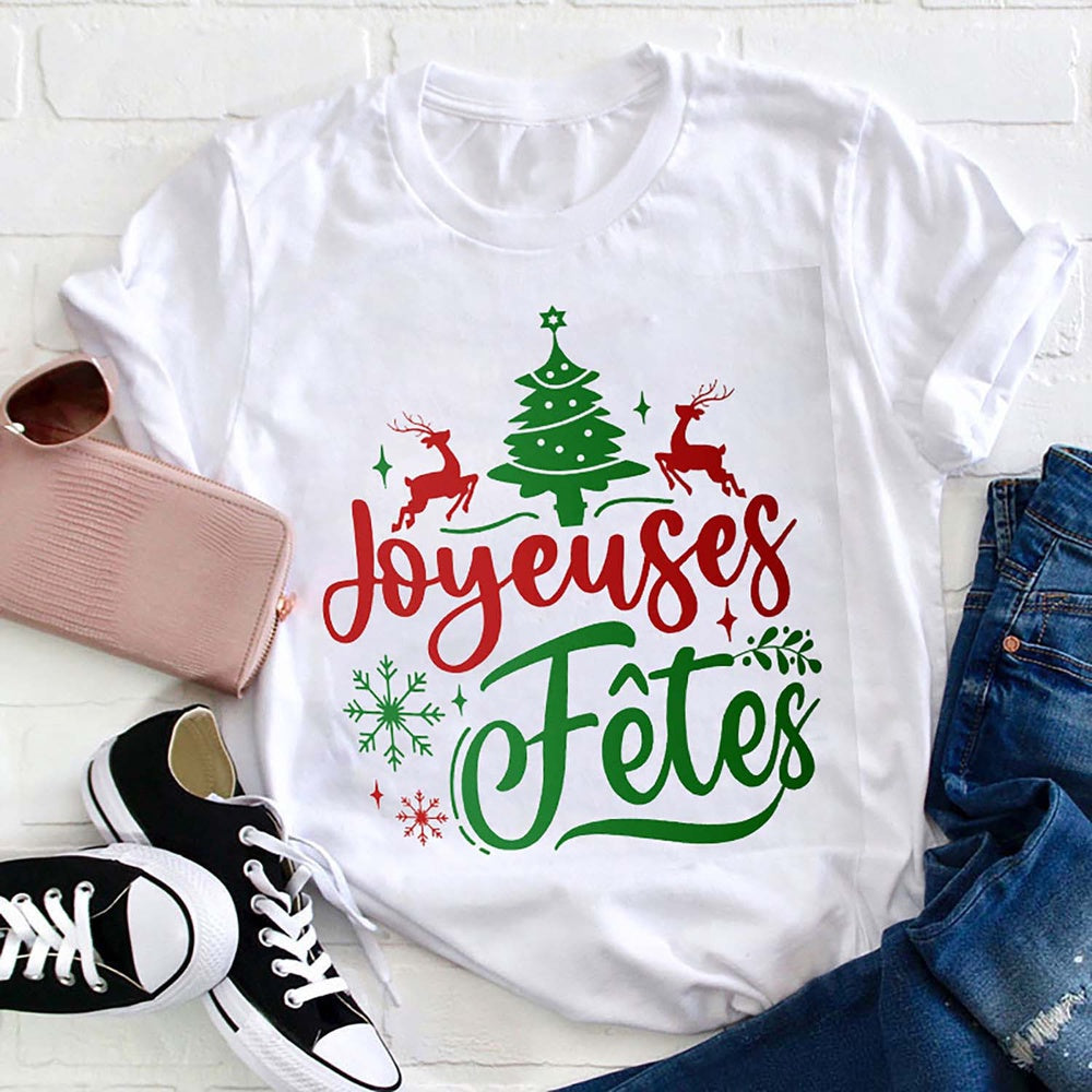 Joyeuses Fêtes French T Shirt, Merry T Shirt, Unisex Christmas Shirts