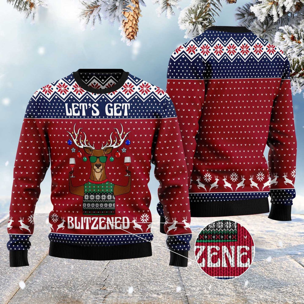 Let'S Get Blitzened Slouchy Ugly Christmas Sweater, Funny Xmas Sweater, Sweater Xmas