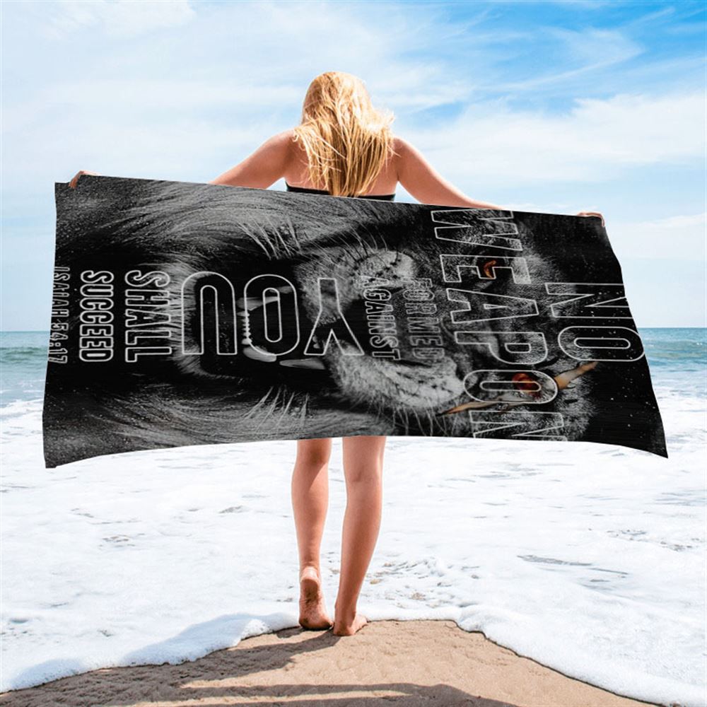 Lion, Black Painting, No Weapon Formed Against You Shall Succeed Beach Towel, Christian Beach Towel, Christian Gift, Gift For Women