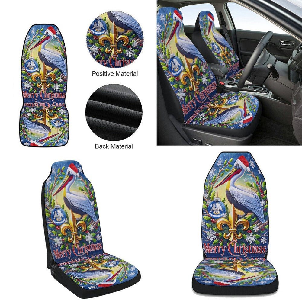 Louisiana Pelican Christmas Cars Seat Cover, Christmas Car Seat Covers, Car Decor Gift