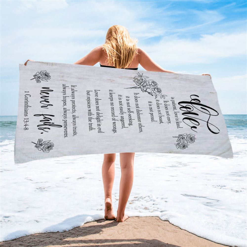 Love Is Patient Love Is Kind 1 Corinthians 134-8 Bible Verse Beach Towel Art - Bible Verse Beach Towel - Scripture Beach Towel