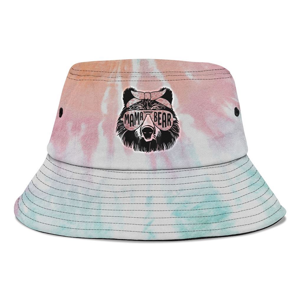 Mama Bear Face Sunglasses Mother Gift Bucket Hat, Mother's Day Bucker Hat, Tie Dye Bucket Hat, Women's Sun Hats