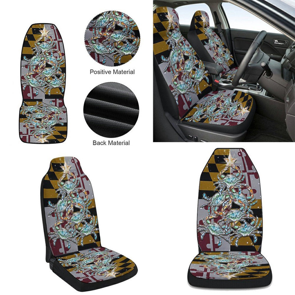 Maryland Blue Crab Christmas Cars Seat Cover, Christmas Car Seat Covers, Car Decor Gift