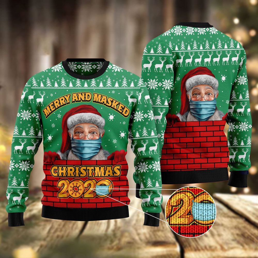 Merry And Masked Ugly Christmas Sweater, Funny Xmas Sweater, Sweater Xmas