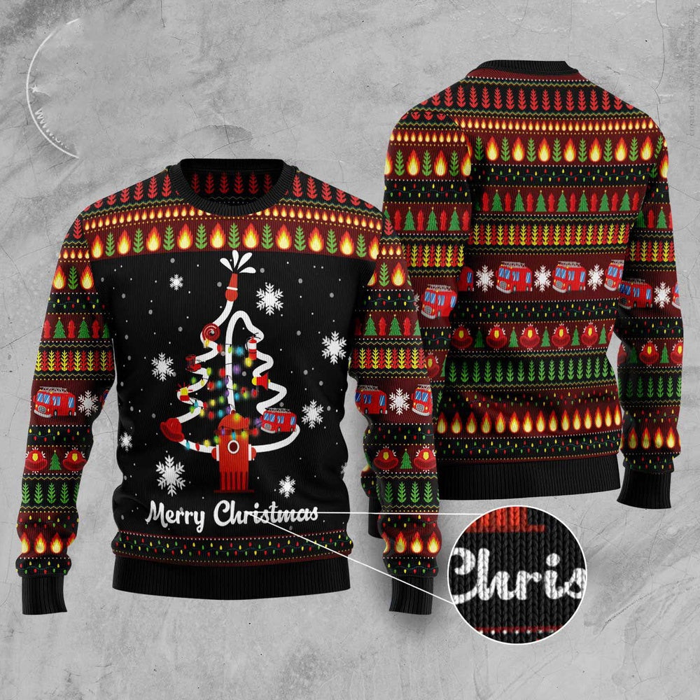 Merry Christmas Firefighter Ugly Christmas Sweater, Funny Xmas Sweater, Sweater Xmas