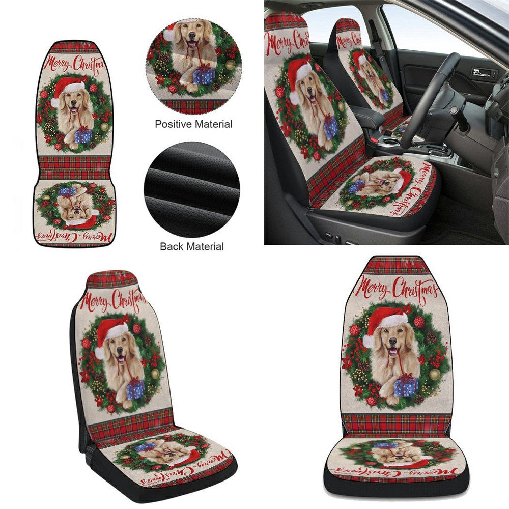 Merry Christmas Golden Retriever Cars Seat Cover, Christmas Car Seat Covers, Car Decor Gift