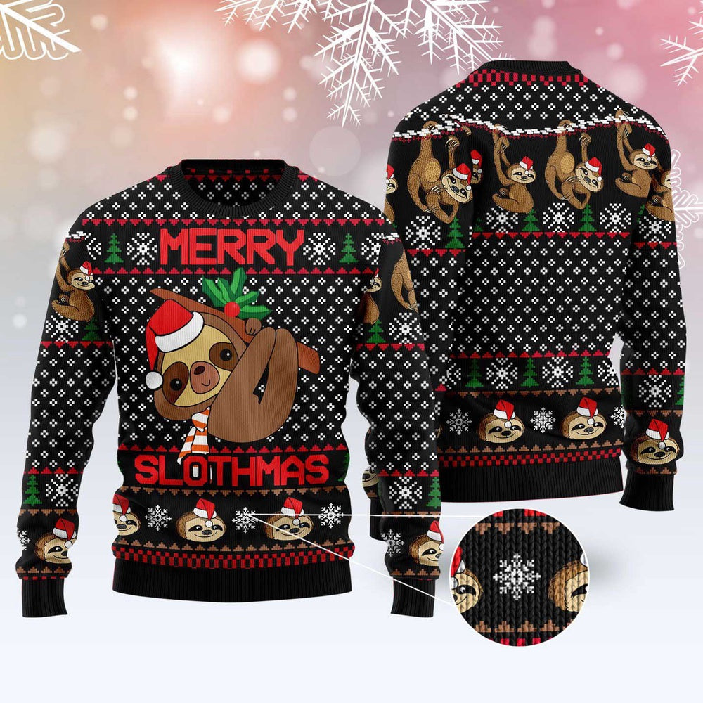 Merry Slothmas Ugly Christmas Sweater, Funny Xmas Sweater, Sweater Xmas