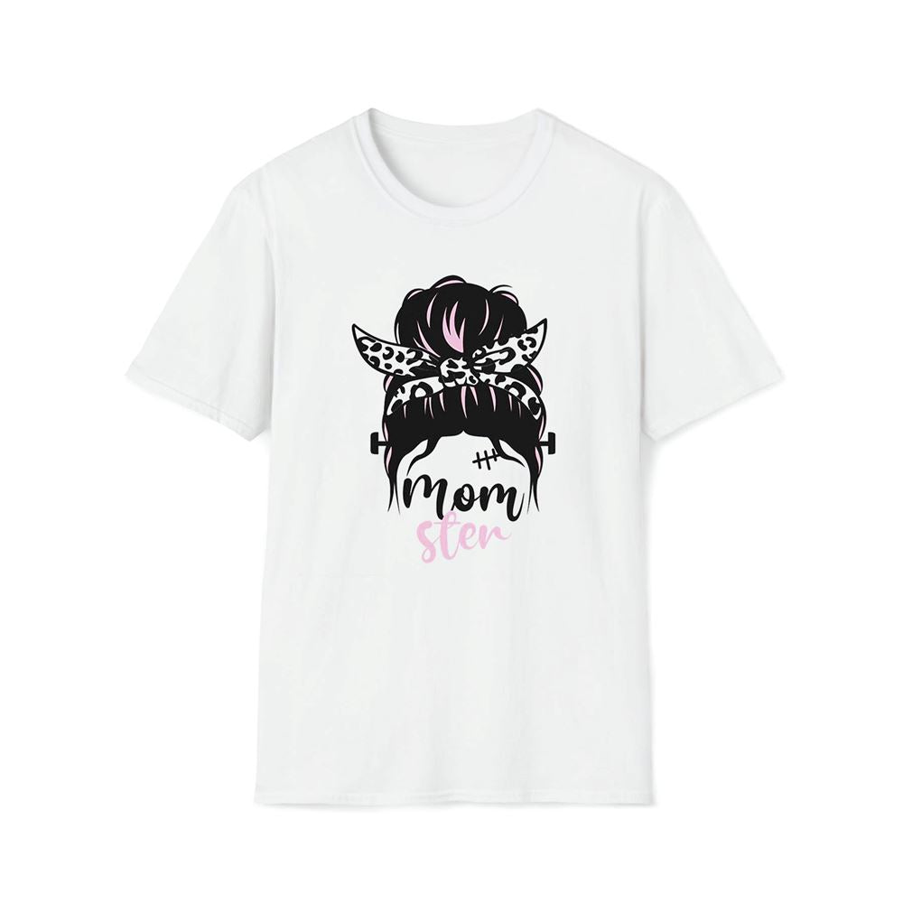 Messy Bun Momster Leopard Premium T Shirt, Mother's Day Premium T Shirt, Mom Shirt