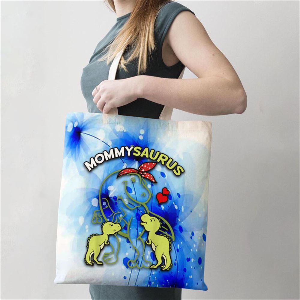 Mommysaurus Mommy 2 Kids Dinosaur Mom Mothers Day Tote Bag, Women Tote Bag, Canvas Tote Bag, Printed Tote Bag