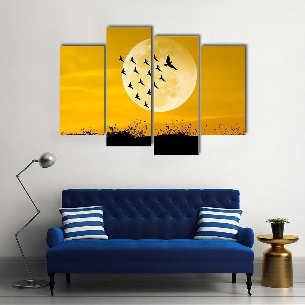 Moon & Birds Silhouettes Canvas Wall Art Decor