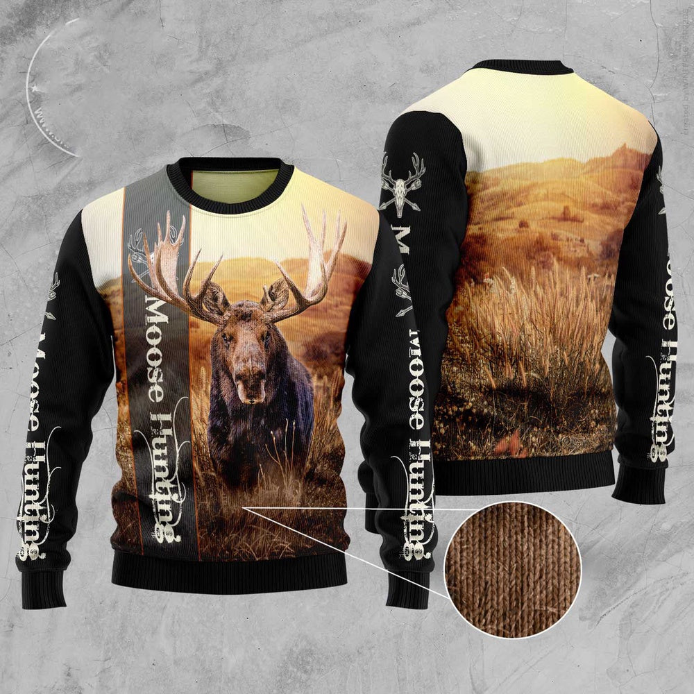 Moose Hunting Ugly Christmas Sweater, Funny Xmas Sweater, Sweater Xmas