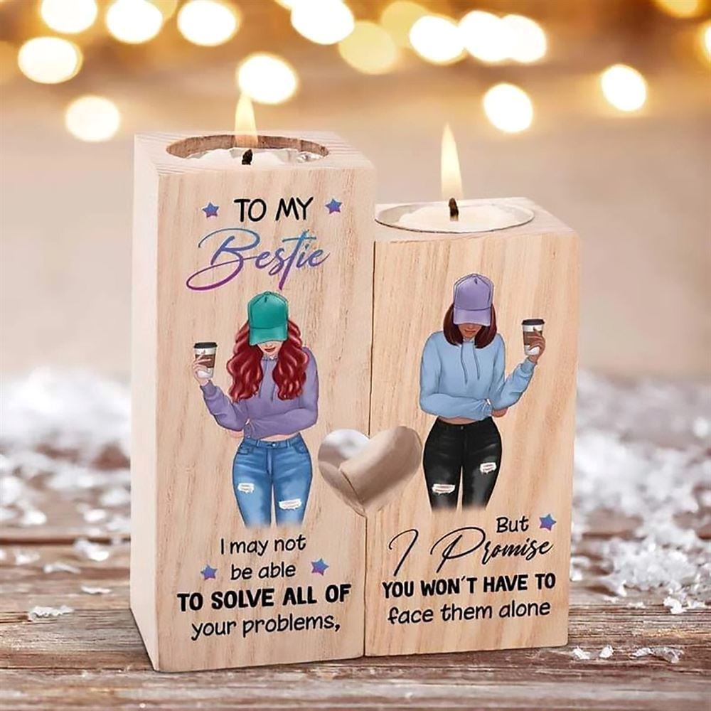 Mother's Day Candle Holders, To My Bestie, I Promise You Won'T Have To Face Them Alone Heart Candle Holders