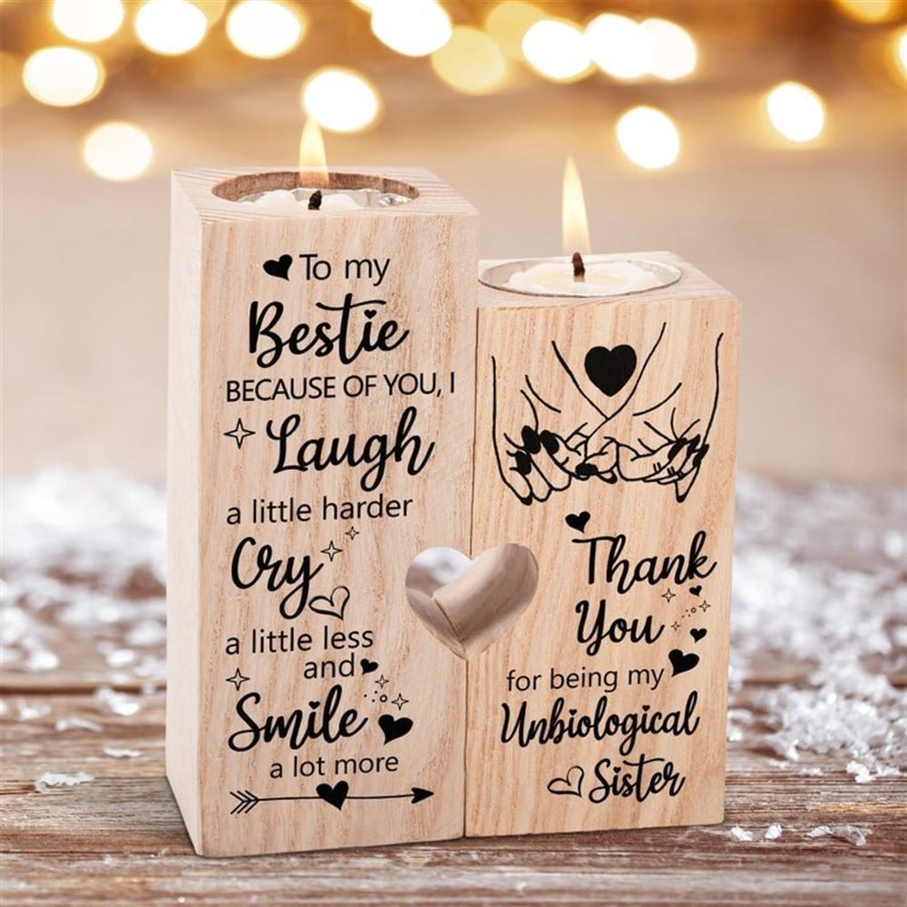 Mother's Day Candle Holders, To My Bestie, Thank You For Being My Unbiological Sisters Heart Candle Holders