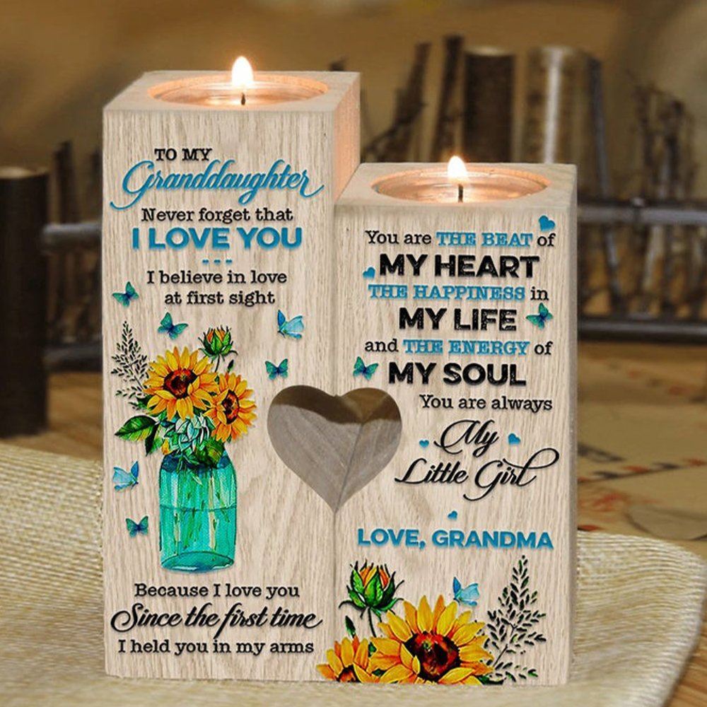 Mother's Day Candle Holders, To My Granddaughter, Never Forget That I Love You. I Believe In Love At First Sight Heart Candle Holders