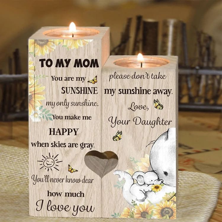 Mother's Day Candle Holders, To My Mom, You Are My Sunshine Elephant Candle Holder