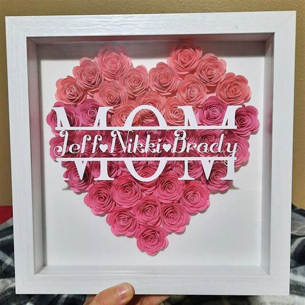 Mother's Day Flower Shadow Box, Custom Mom Heart Flower Shadow Box With Kids Name For Grandma Mom