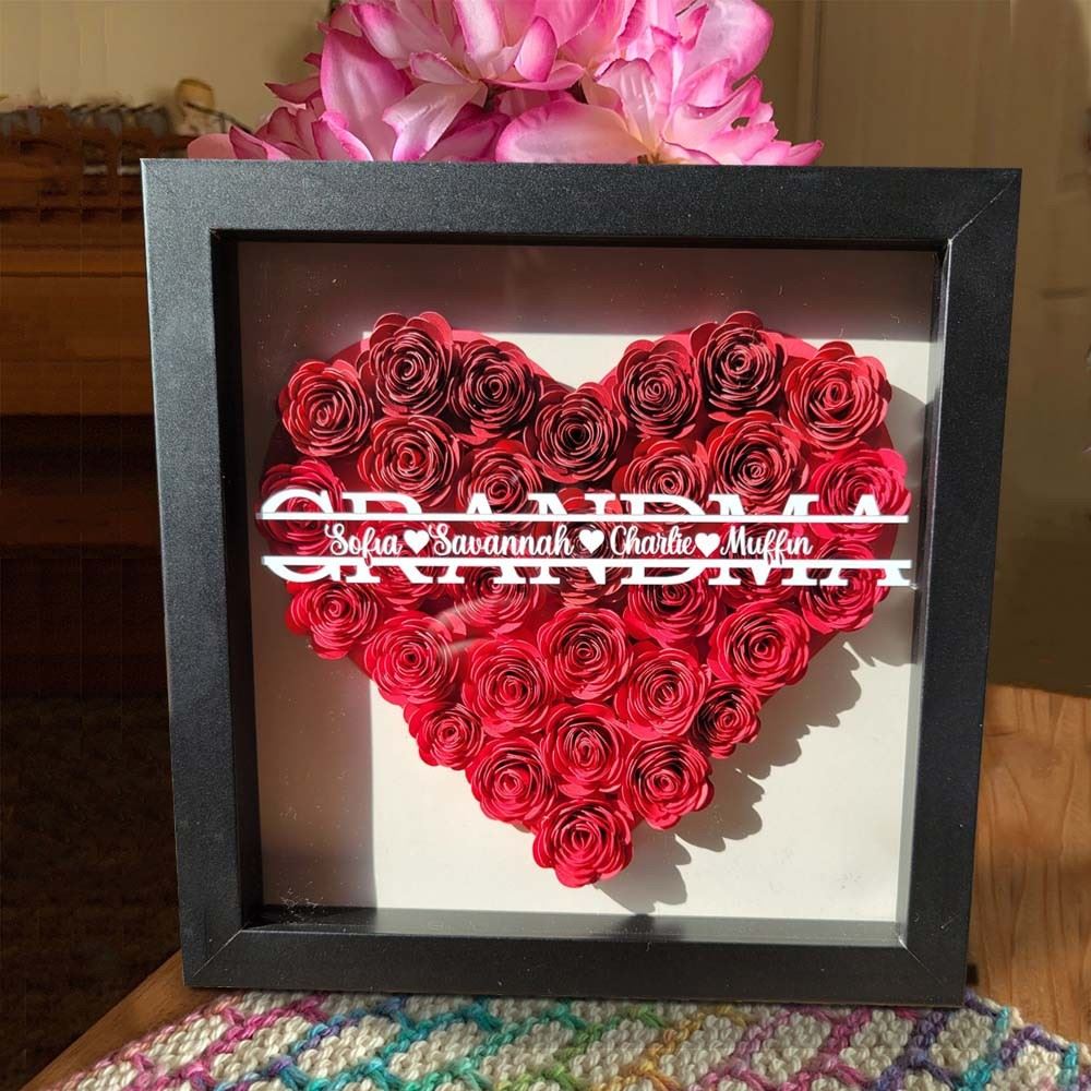 Mother's Day Flower Shadow Box, Personalized Grandma Crimson Flower Shadow Box With Name For Mother's Day