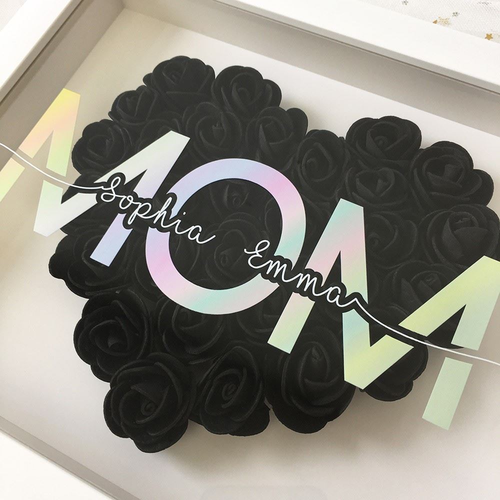 Mother's Day Flower Shadow Box, Personalized Mom Black Heart Flower Shadow Box With Name For Mother's Day
