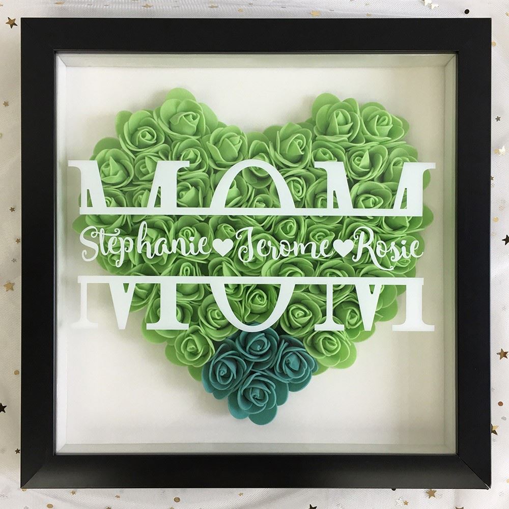 Mother's Day Flower Shadow Box, Personalized Mom Pink Heart Flower Shadow Box With Name For Mother's Day