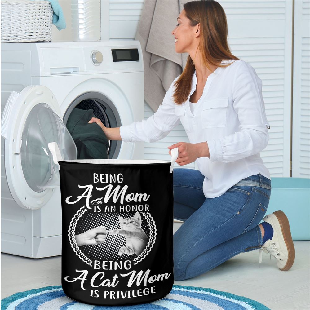 Mother's Day Laundry Basket, Being Cat Mom Is Privilege Laundry Basket, Mother's Day Gift, Storage Basket For Mom