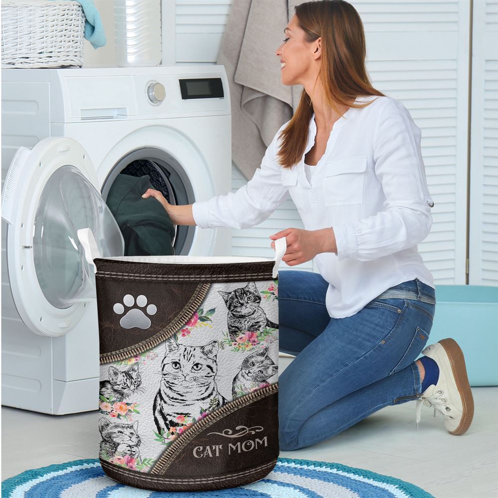 Mother's Day Laundry Basket, Cat Mom Pen Art Flower, Mother's Day Gift, Storage Basket For Mom