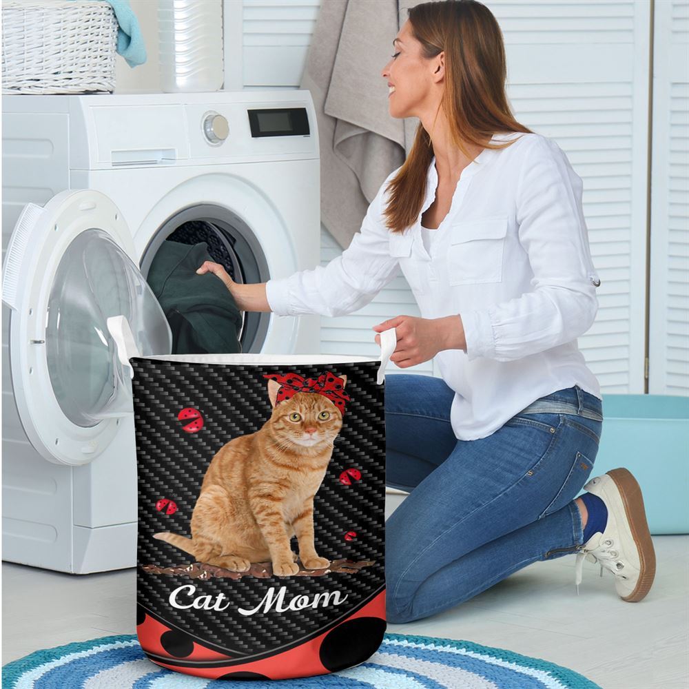 Mother's Day Laundry Basket, Cat Mom Red And Black Polka Dots Laundry Basket, Mother's Day Gift, Storage Basket For Mom