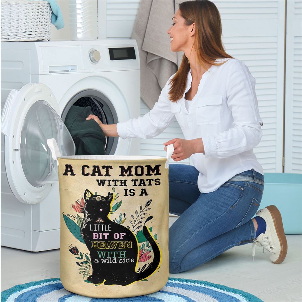 Mother's Day Laundry Basket, Cat Mom With Tats Laundry Basket Vintage Laundry Basket, Mother's Day Gift, Storage Basket For Mom