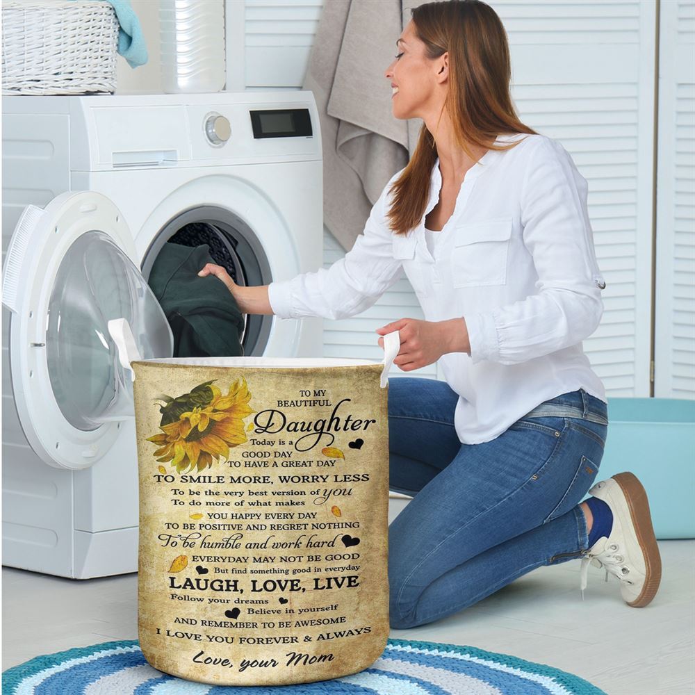 Mother's Day Laundry Basket, Sunflower Laundry Basket Mom To Daughter Today Is A Good Day, Mother's Day Gift, Storage Basket For Mom