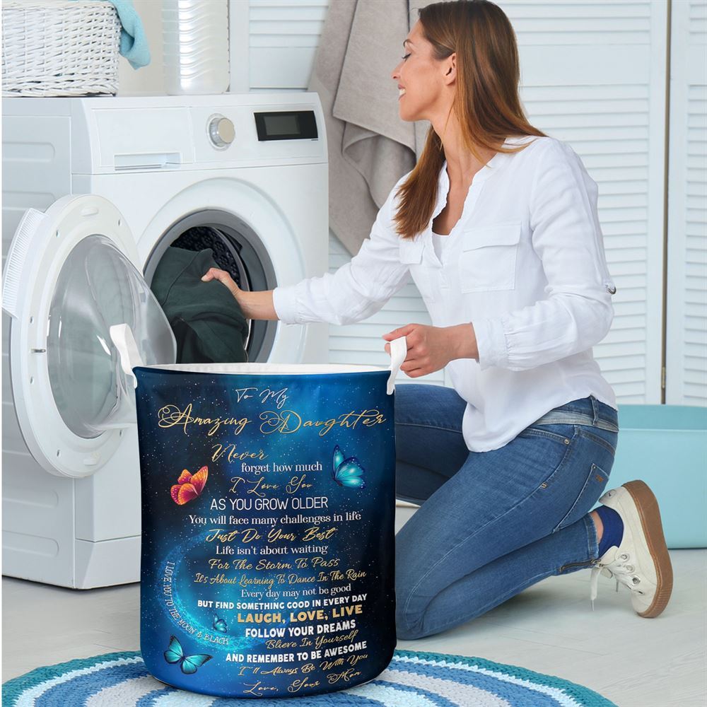 Mother's Day Laundry Basket, To My Amazing Daughter Butterflies - Love Your Mom Vertical Laundry Basket, Mother's Day Gift, Storage Basket For Mom