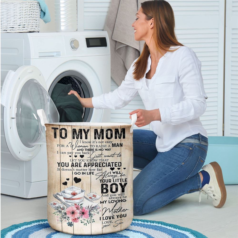 Mother's Day Laundry Basket, To My Mom Nurse Son Mother's Day Gift Laundry Basket, Mother's Day Gift, Storage Basket For Mom
