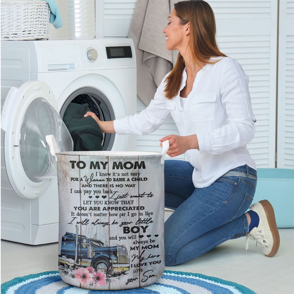 Mother's Day Laundry Basket, To My Mom Your Little Boy Trucker Portrait Laundry Basket, Mother's Day Gift, Storage Basket For Mom