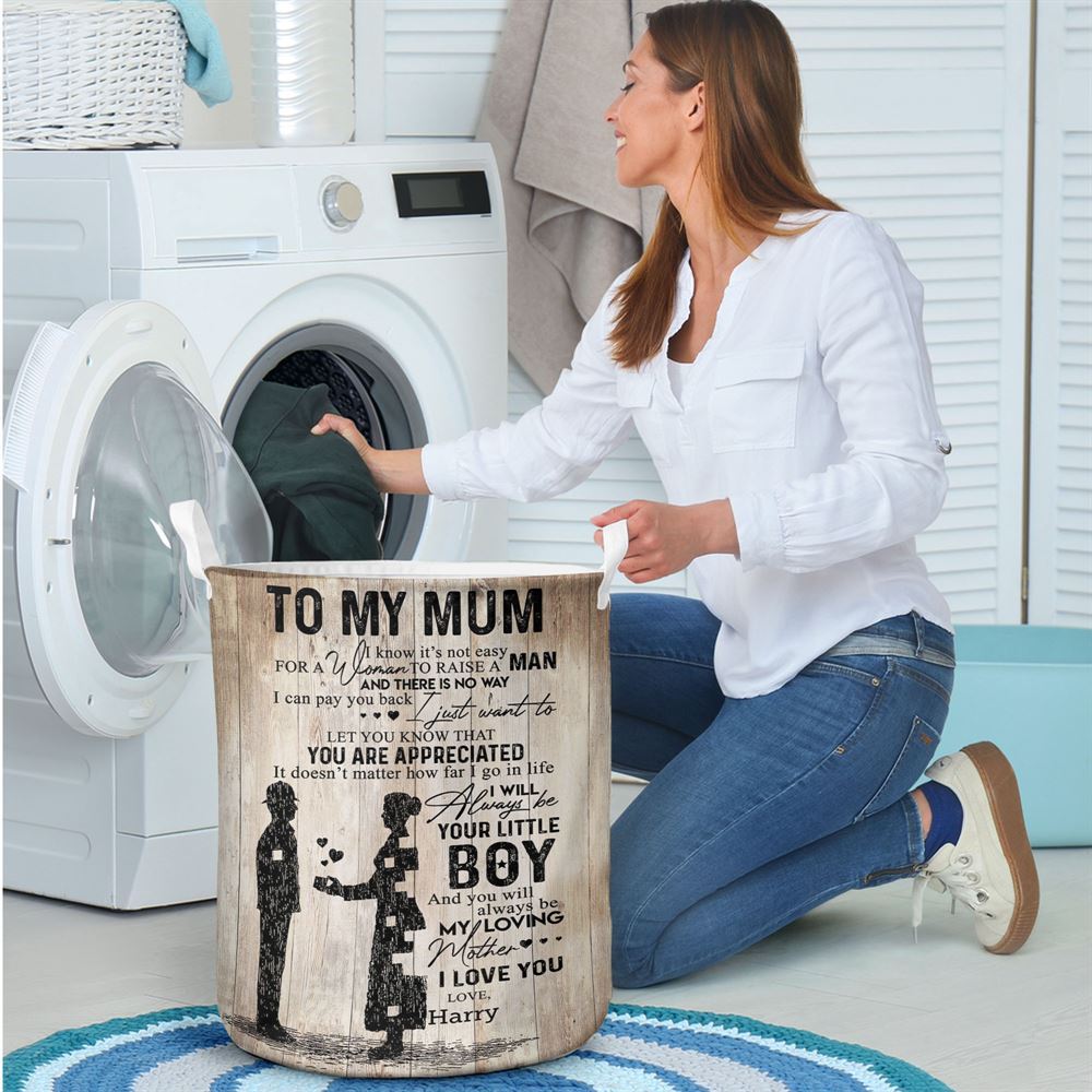 Mother's Day Laundry Basket, To My Mum It'S Hard To Raise A Man Police Laundry Basket, Mother's Day Gift, Storage Basket For Mom