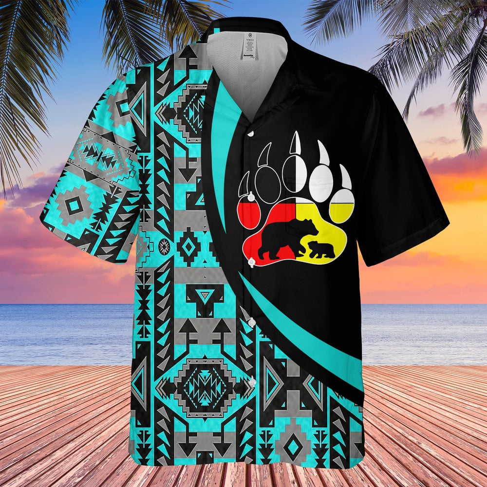 Native American Hawaiian Shirt, Bear'S Footsteps Hawaiian Shirt, Native Pattern Shirt