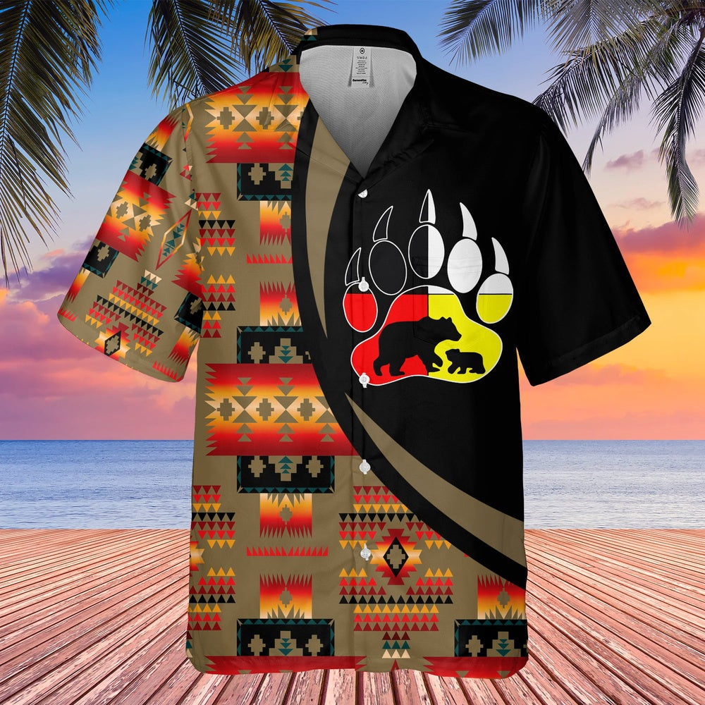 Native American Hawaiian Shirt, Bear Trail Hawaiian Shirt, Native Pattern Shirt
