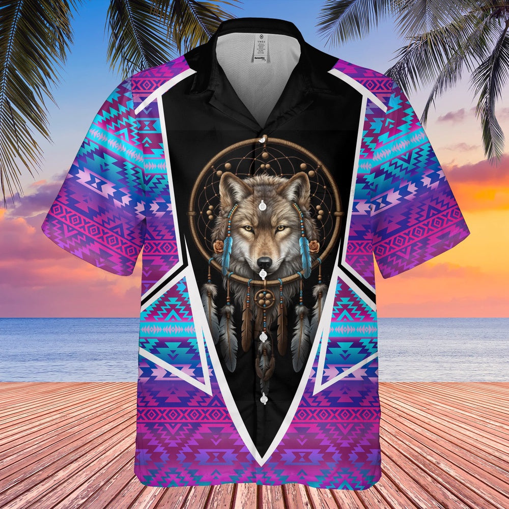 Native American Hawaiian Shirt, Free Spirit Wolf Graphic Hawaiian Shirt, Wolf Native Hawaiian Shirt