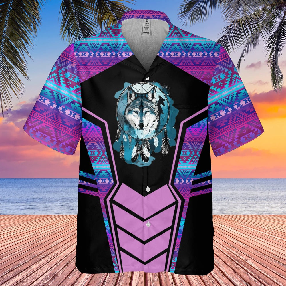 Native American Hawaiian Shirt, King Of The Hunt Hawaiian Shirt, Wolf Native Hawaiian Shirt