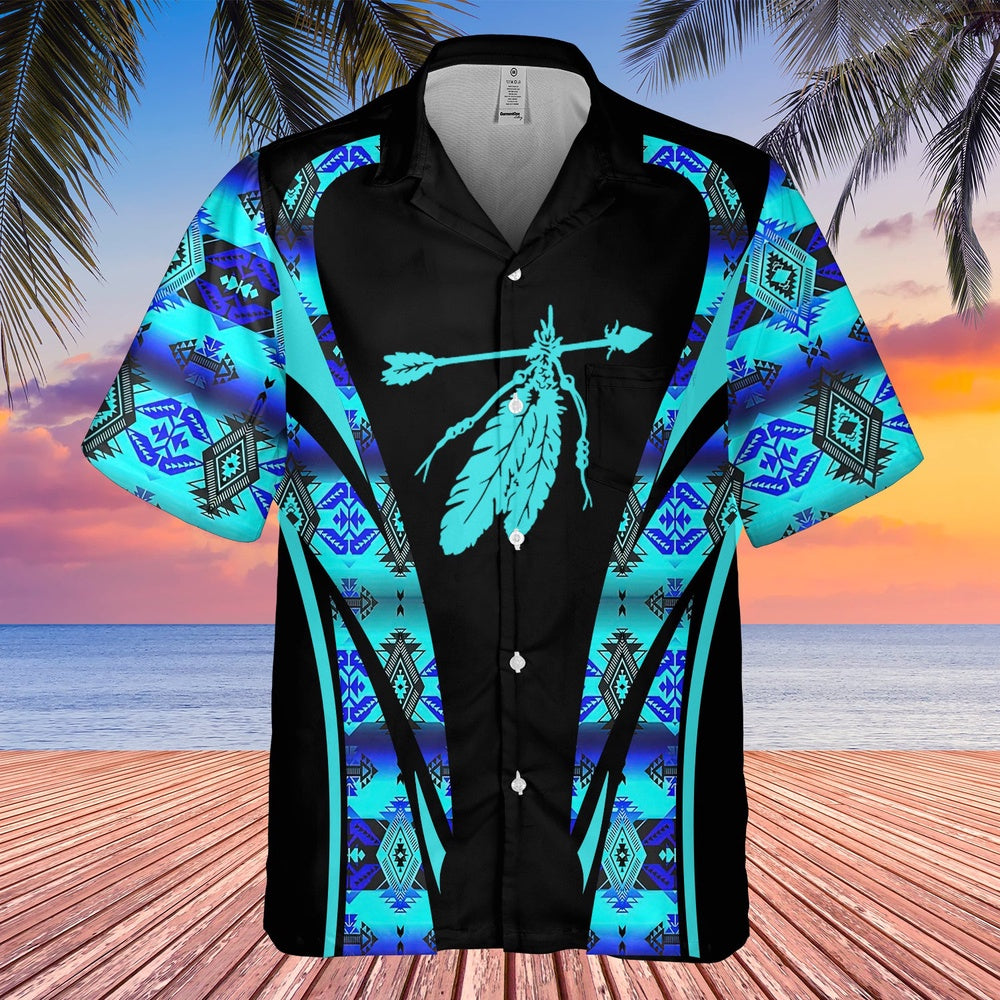 Native American Hawaiian Shirt, Lucky Feather Hawaiian Shirt, Native Pattern Shirt