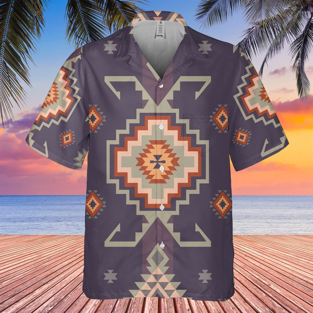 Native American Hawaiian Shirt, Modern Brocade Hawaiian Shirt, Native Pattern Shirt