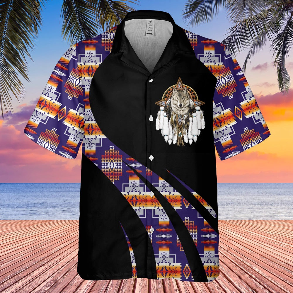 Native American Hawaiian Shirt, Mysterious Wolf Graphic Hawaiian Shirt, Wolf Native Hawaiian Shirt