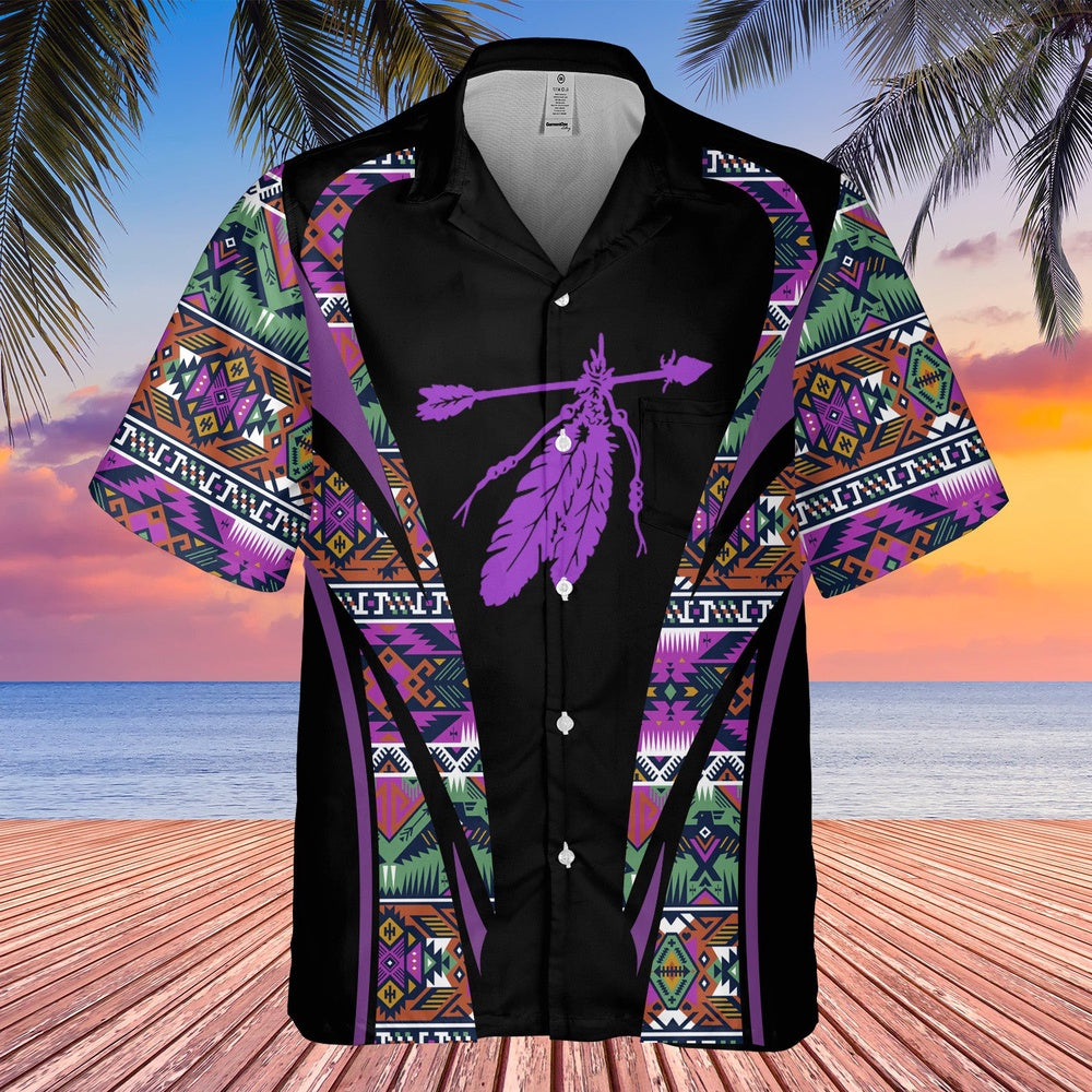 Native American Hawaiian Shirt, Power Feather Hawaiian Shirt, Native Pattern Shirt
