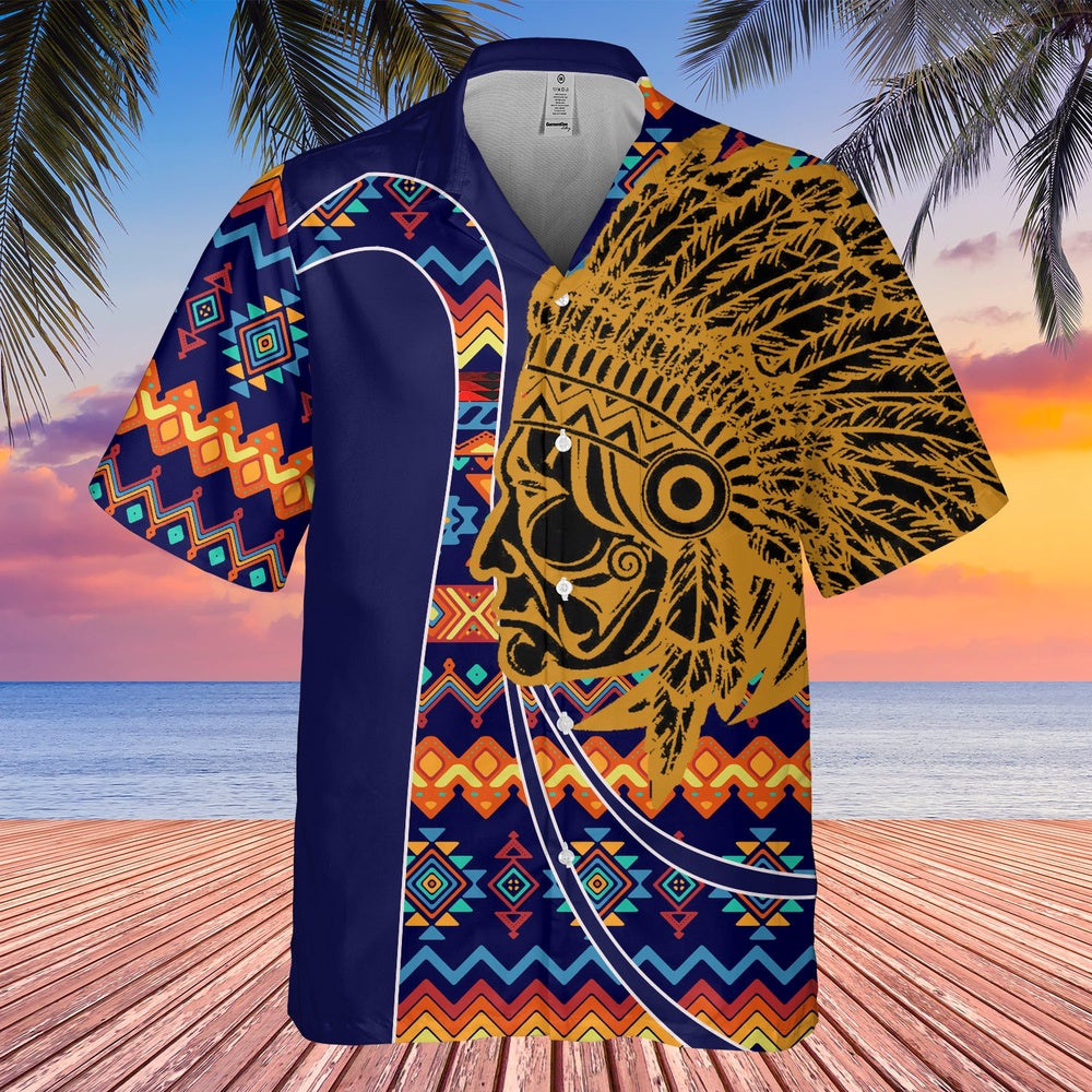 Native American Hawaiian Shirt, Warrior Flame Hawaiian Shirt, Native American Chief Shirt, Native Pattern Shirt