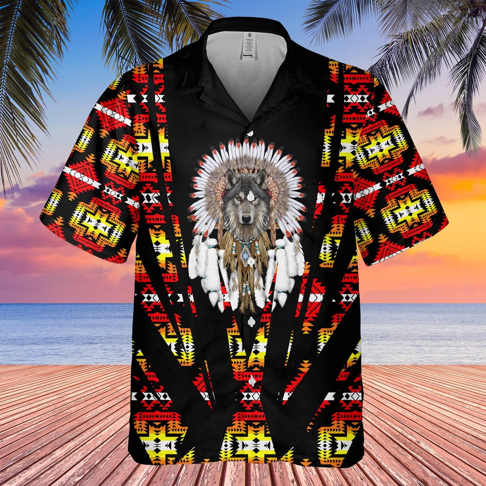 Native American Hawaiian Shirt, Wolf Graphic For Sports Activities Hawaiian Shirt, Wolf Native Hawaiian Shirt