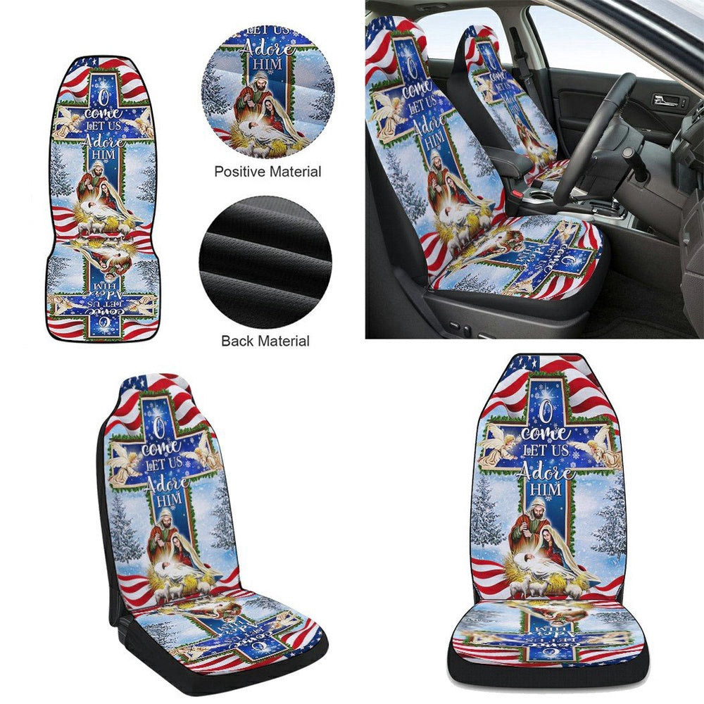 Nativity Christmas O Come Let Us Adore Him Cars Seat Cover, Christmas Car Seat Covers, Car Decor Gift