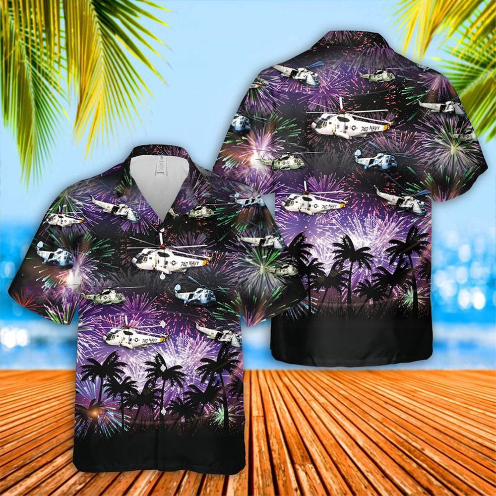 Navy Hawaiian Shirt, Navy Sikorsky Sh-3 Sea King 4Th Of July Hawaiian Shirt, Navy Shirts Mens