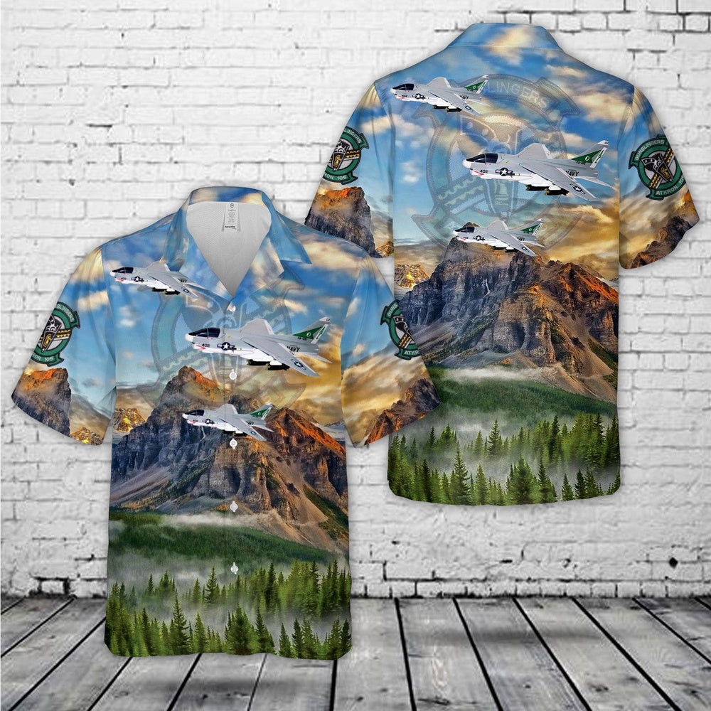 Navy Hawaiian Shirt, Us Navy Attack Squadron 105 (Atkron 105) Va-105 Gunslingers A-7E (1980) Corsair Ii Hawaiian Shirt, Navy Shirts Mens