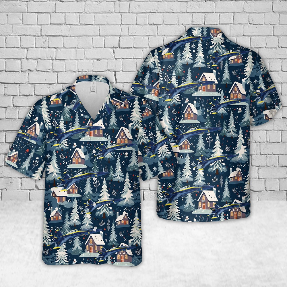 Navy Hawaiian Shirt, Us Navy Blue Angels #6 Fa-18E Christmas Hawaiian Shirt, Navy Shirts Mens