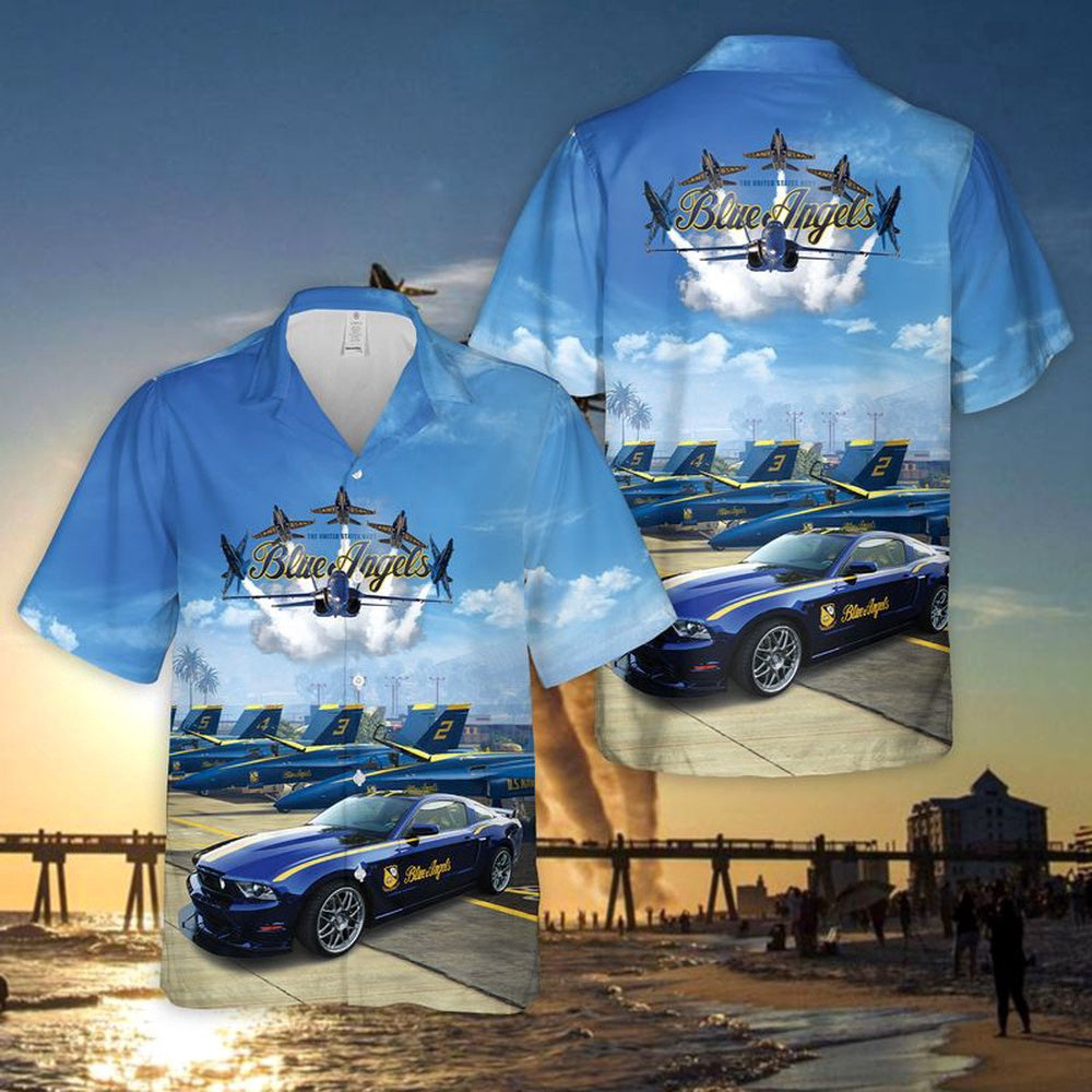 Navy Hawaiian Shirt, Us Navy Blue Angels Ford Mustang Gt Hawaiian Shirt, Navy Shirts Mens