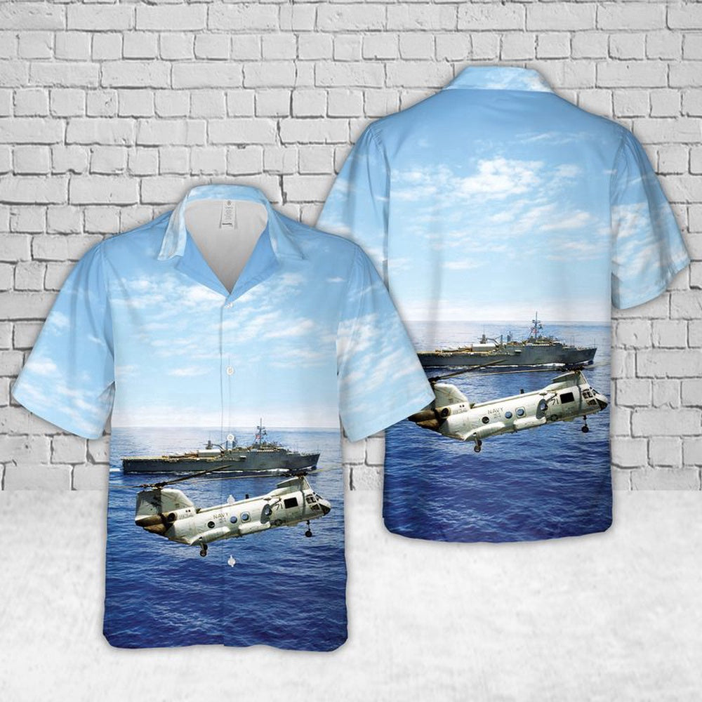 Navy Hawaiian Shirt, Us Navy Ch-46 Sea Knight Of Helicopter Combat Support Squadron Eleven (Hc-11) Hawaiian Shirt, Navy Shirts Mens