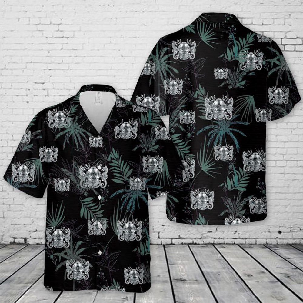 Navy Hawaiian Shirt, Us Navy Diving Medical Technician Insignia Hawaiian Shirt, Navy Shirts Mens