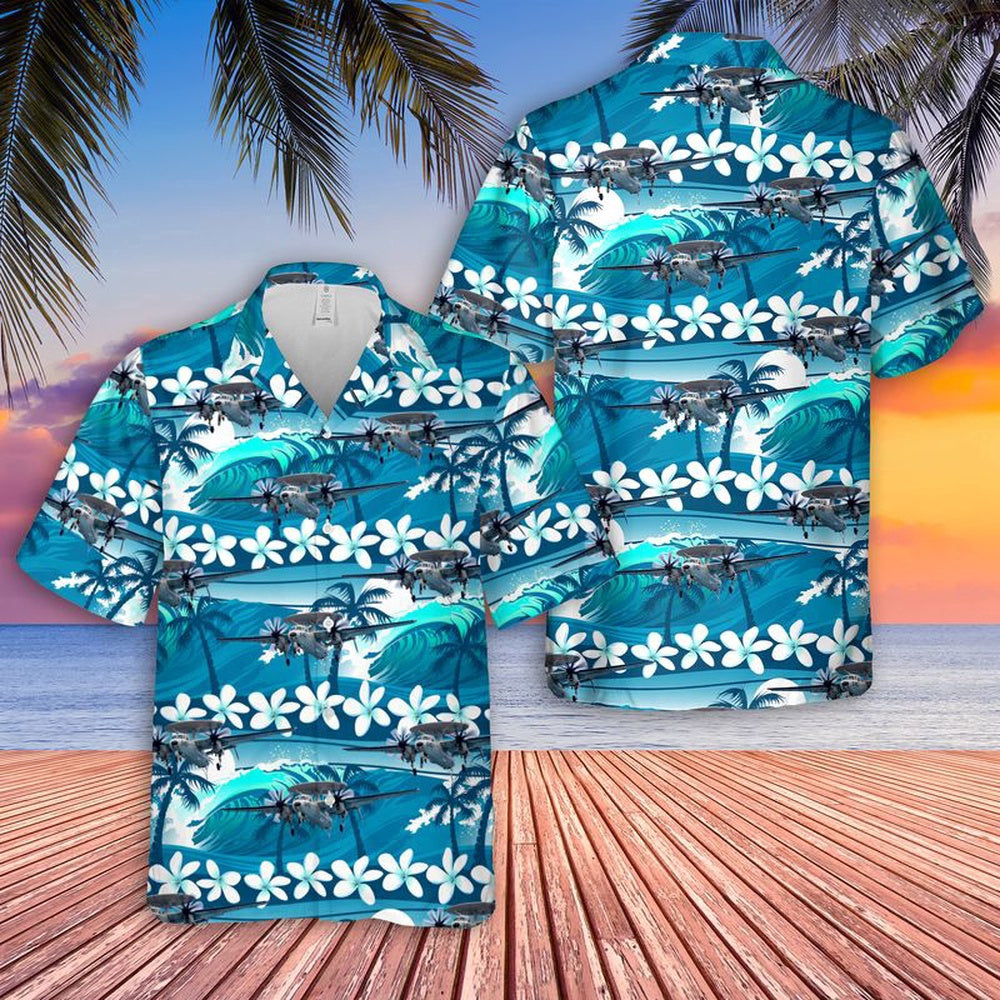 Navy Hawaiian Shirt, Us Navy E-2 Hawkeye Airborne Command And Control Aircraft Hawaiian Shirt, Navy Shirts Mens